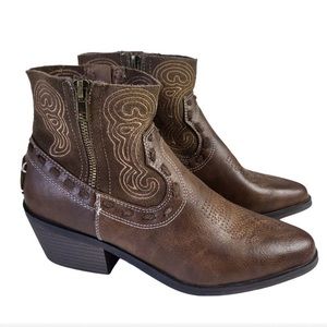 Coolway CWY Bady Brown Western Short Ankle Zipper Cowboy Cowgirl Boots Sz 7